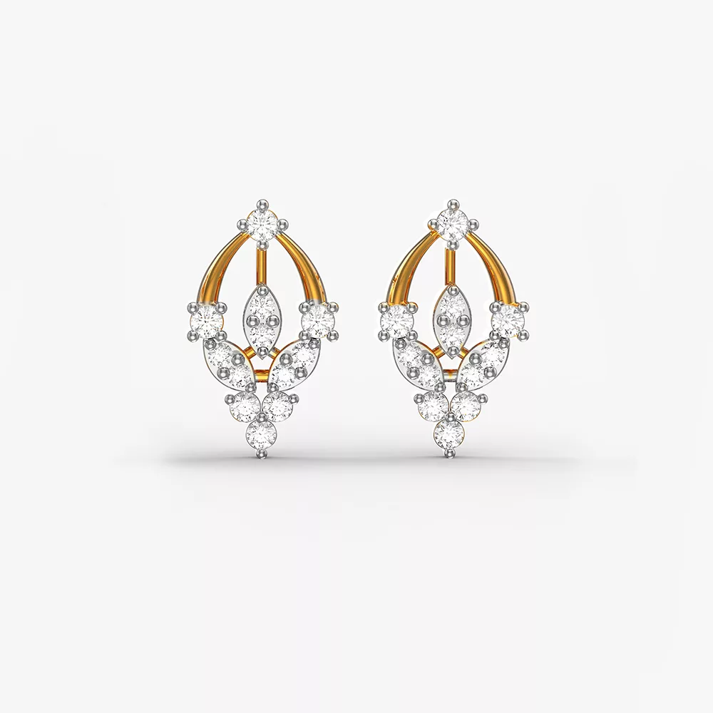 Golden shield of love diamond stud earrings