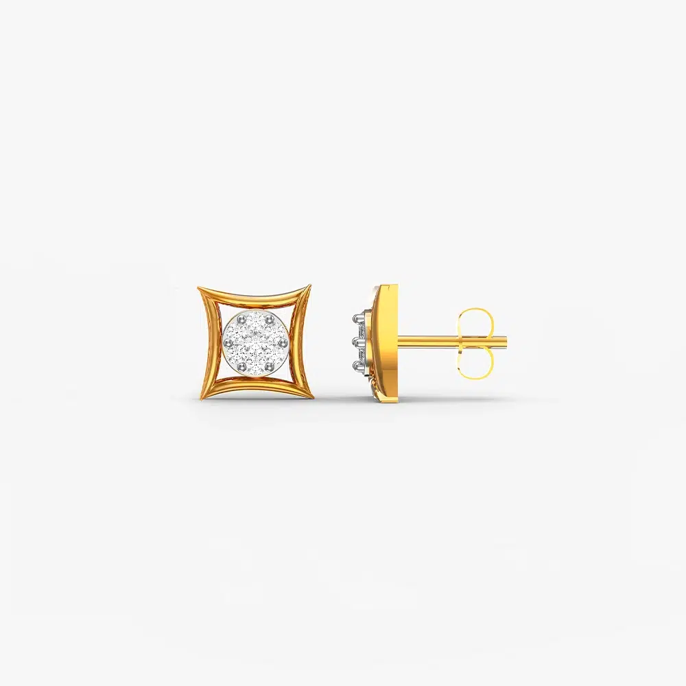 Golden pocket diamond stud earrings