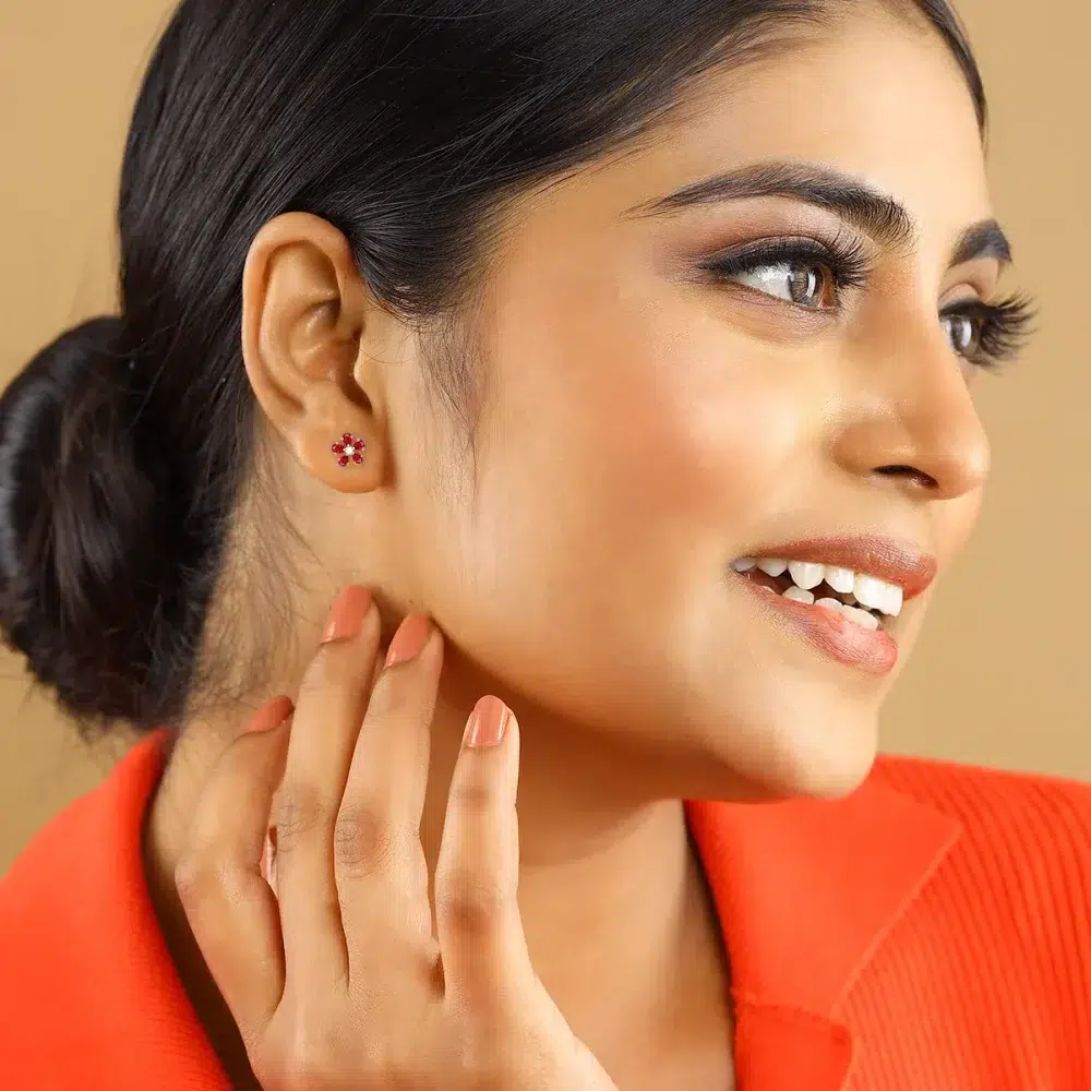 Charming ruby diamond stud earring