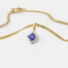 Rhombus blue sapphire and diamond pendant necklace