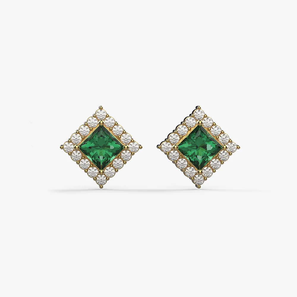 Rhombus emerald and diamond earring