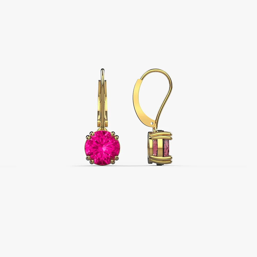 Round ruby drop earring