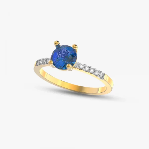 Round blue sapphire and diamond ring