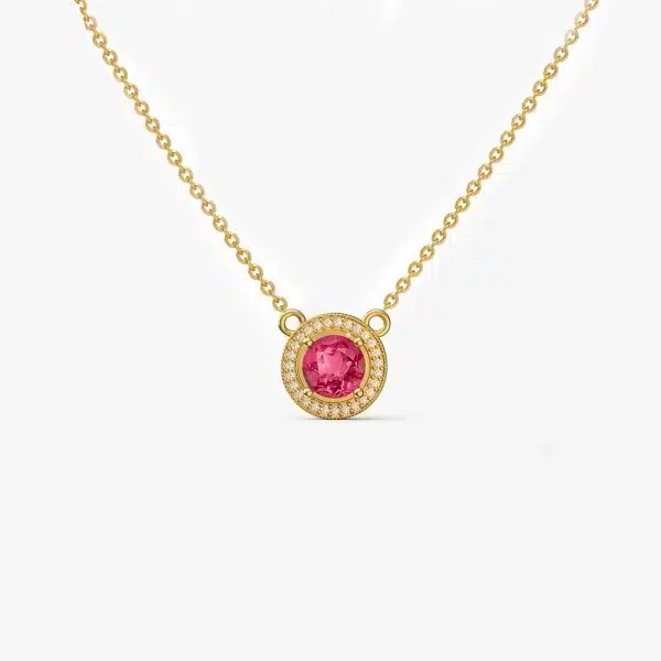 Ruby and diamond round pendant necklace