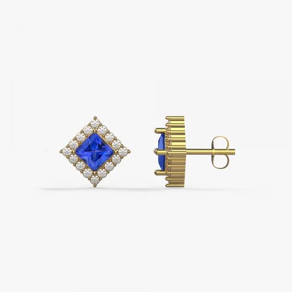 Rhombus sapphire and diamond earring