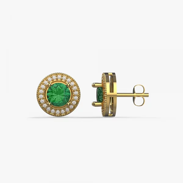 Emerald and diamond round earring
